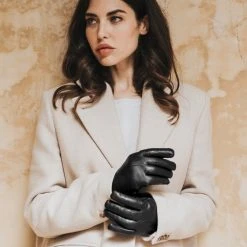 Fratelli Orsini Women's Gloves Francesca (black) - Lambskin Leather Gloves With White Fur Lining
