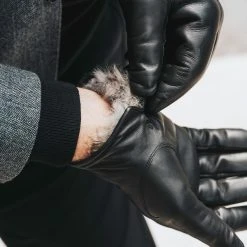 Fratelli Orsini Marco (black) - Lambskin Leather Gloves With Brown Fur Lining Men's Gloves