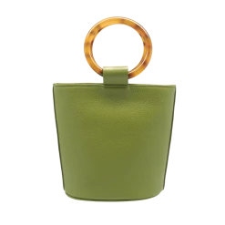 Fratelli Orsini Frida R - Calf Leather Women’s Bucket Handbag With Circular Resin Handles Leather Bags