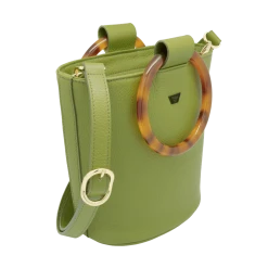 Fratelli Orsini Frida R - Calf Leather Women’s Bucket Handbag With Circular Resin Handles Leather Bags