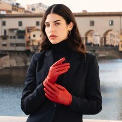 Fratelli Orsini Women's Gloves Isabella (red) - Lambskin Leather Gloves With Cashmere Lining