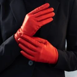 Fratelli Orsini Isabella (red) - Lambskin Leather Gloves With Cashmere Lining & Touchscreen Women's Gloves