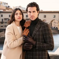 Fratelli Orsini Men's Gloves Marco (brown) - Lambskin Leather Gloves With White Fur Lining